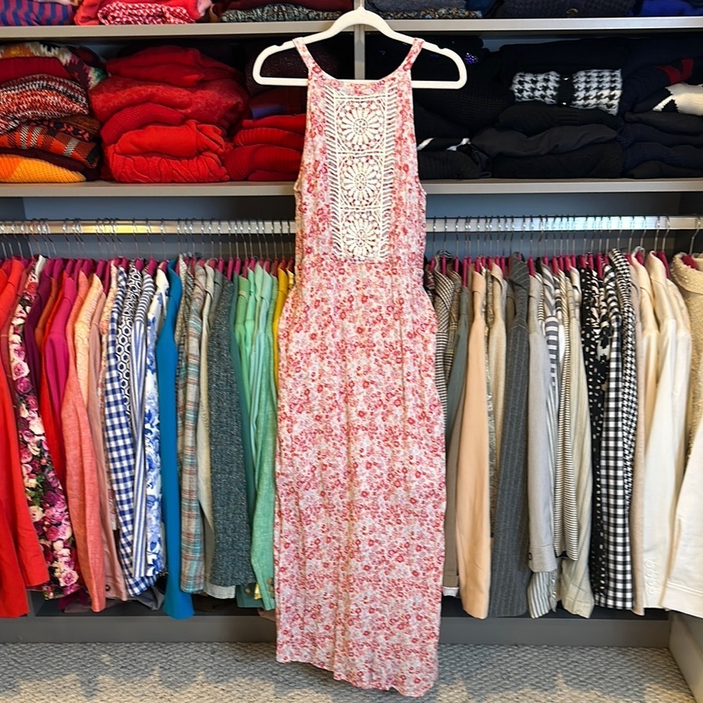 Skies Are Blue pink/white floral sleeveless back button closure midi dress SP